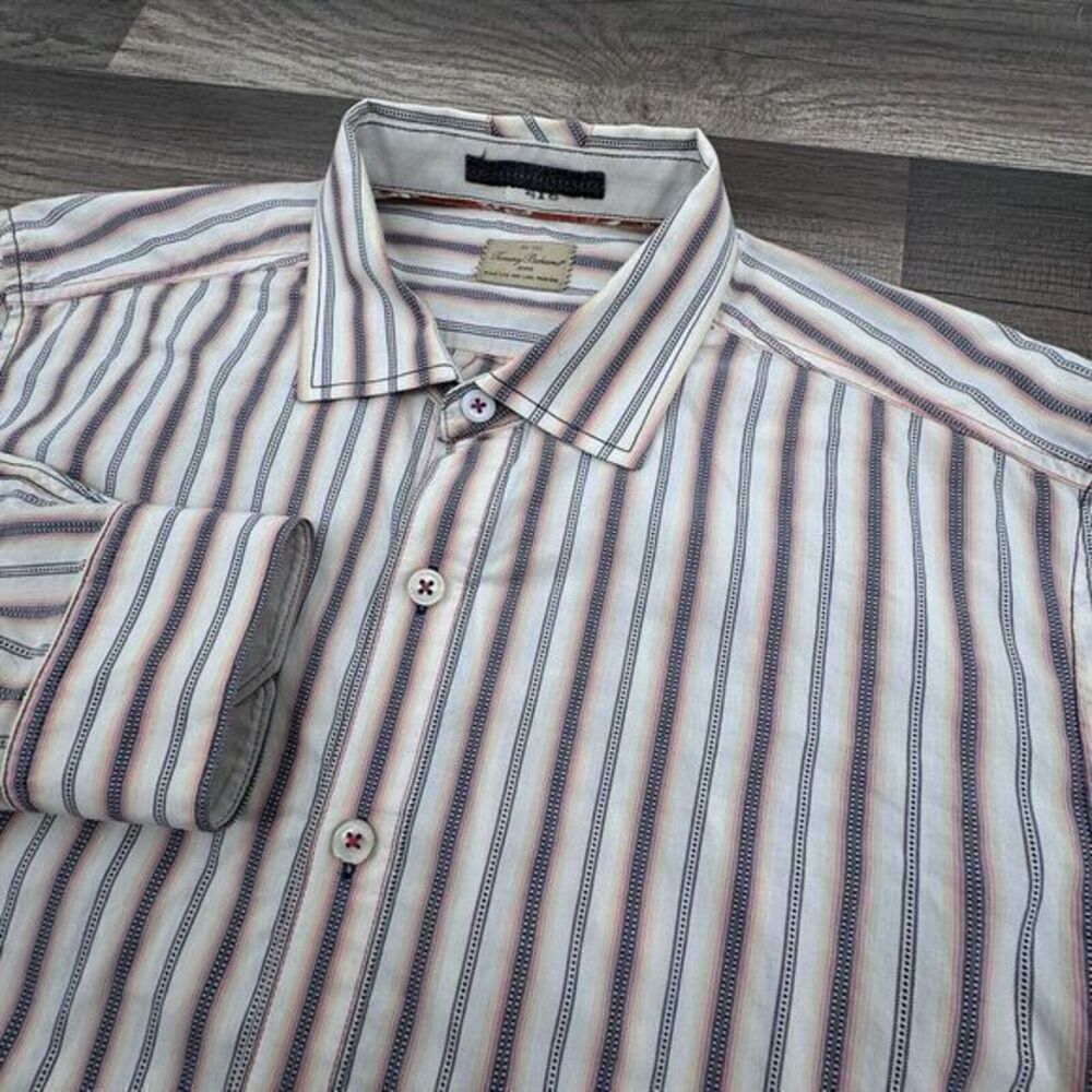 Tommy Bahama Mens Shirt Large White Long Sleeve Button‎ Down Cotton Cream Aztec